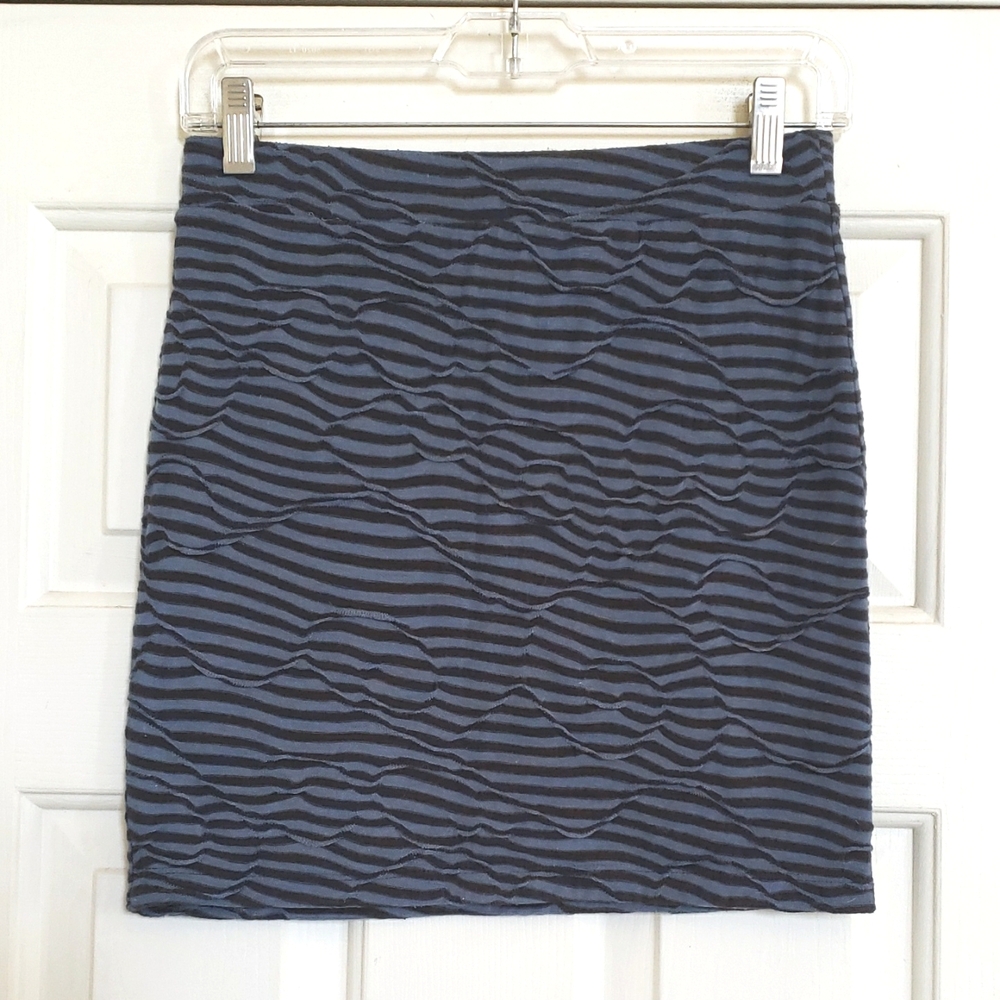 FREE PEOPLE Striped Bodycon Mini Skirt Black Blue SMALL Cotton Blend - Picture 4 of 9